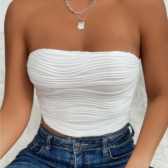 White Strapless Ruched Top - Picture 2 of 2